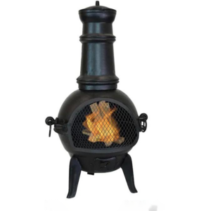 Black Pot Belly Cast Iron Outdoor 34-in Chiminea fire pit with stand