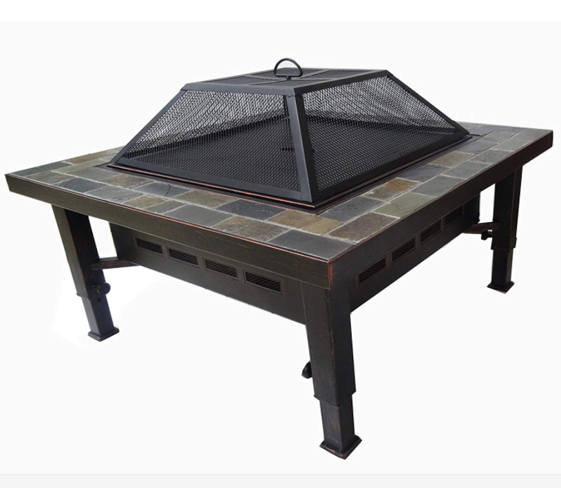 Square Slate Top Fire Pit With Adjustable Leg