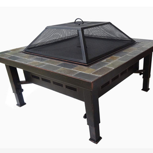 Square Slate Top Fire Pit With Adjustable Leg