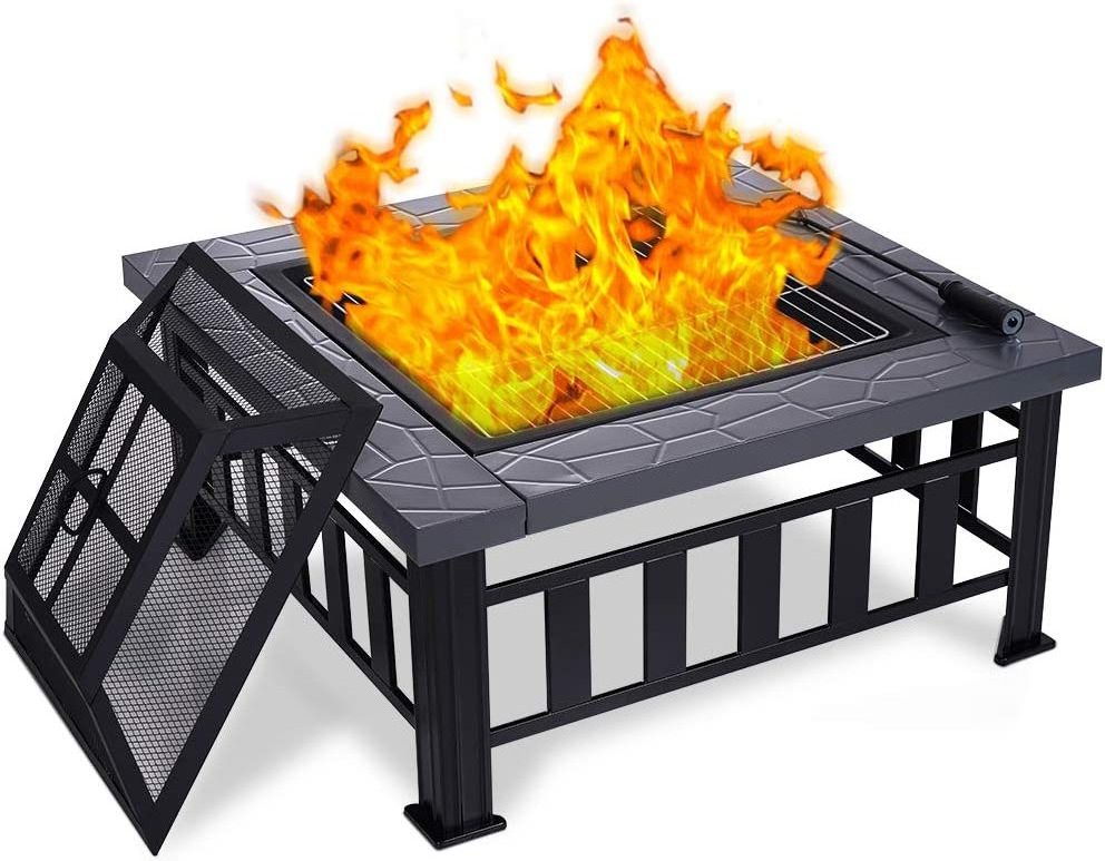 Backyard 32Inch Garden Square mosaic wood burning Fire Pit With Cover for patio