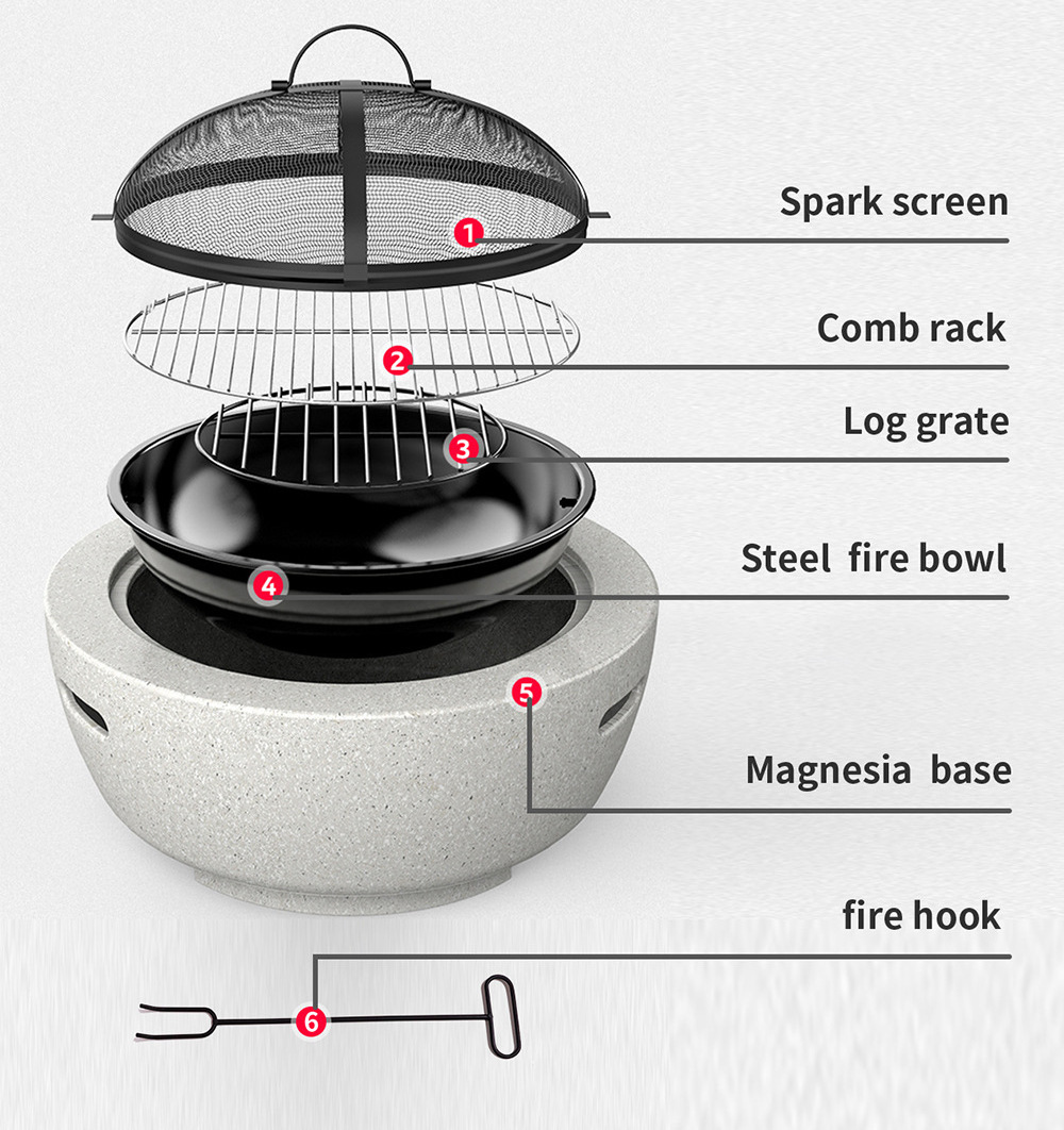 Garden Round MGO Fireplace Table Top Fire Pit Bowl with Metal Cover