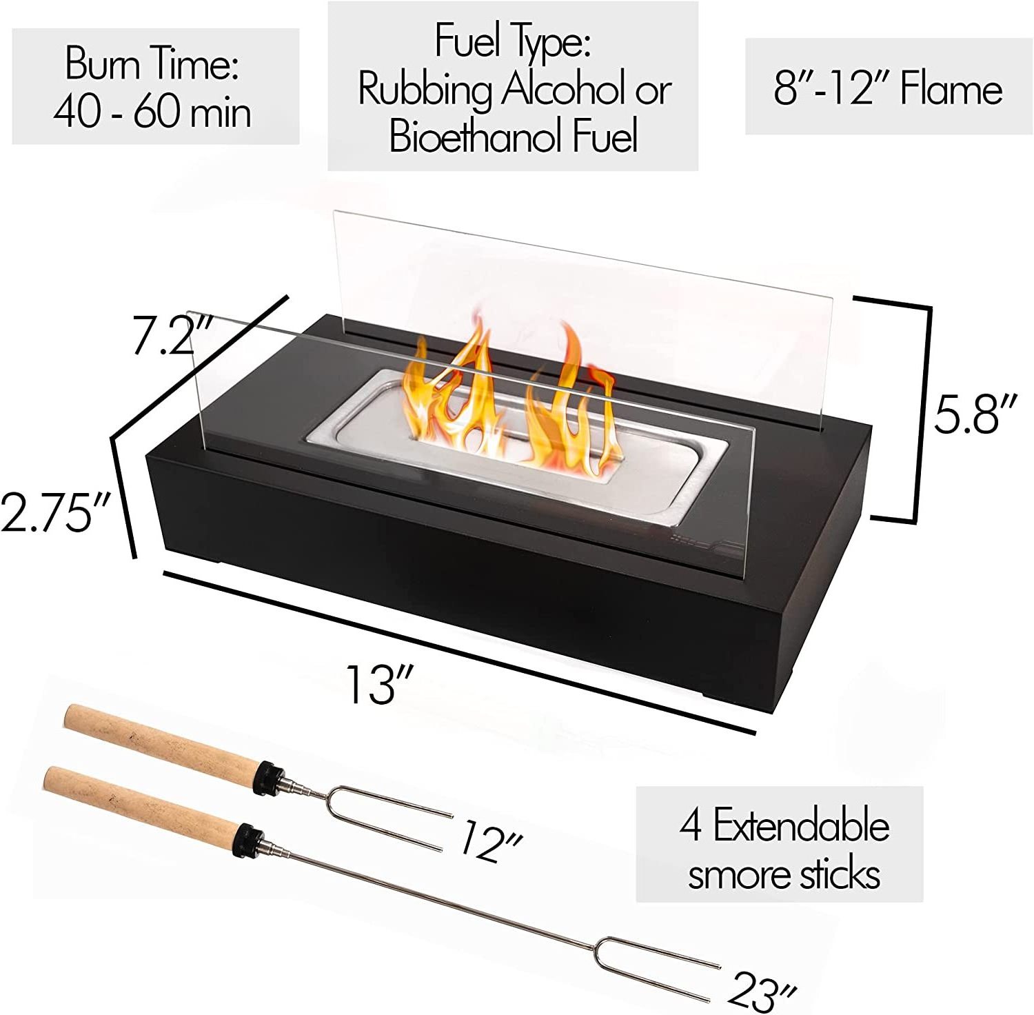 Flat tabletop bio ethanol Fireplace Premium smokeless table top smores fire pit for indoor