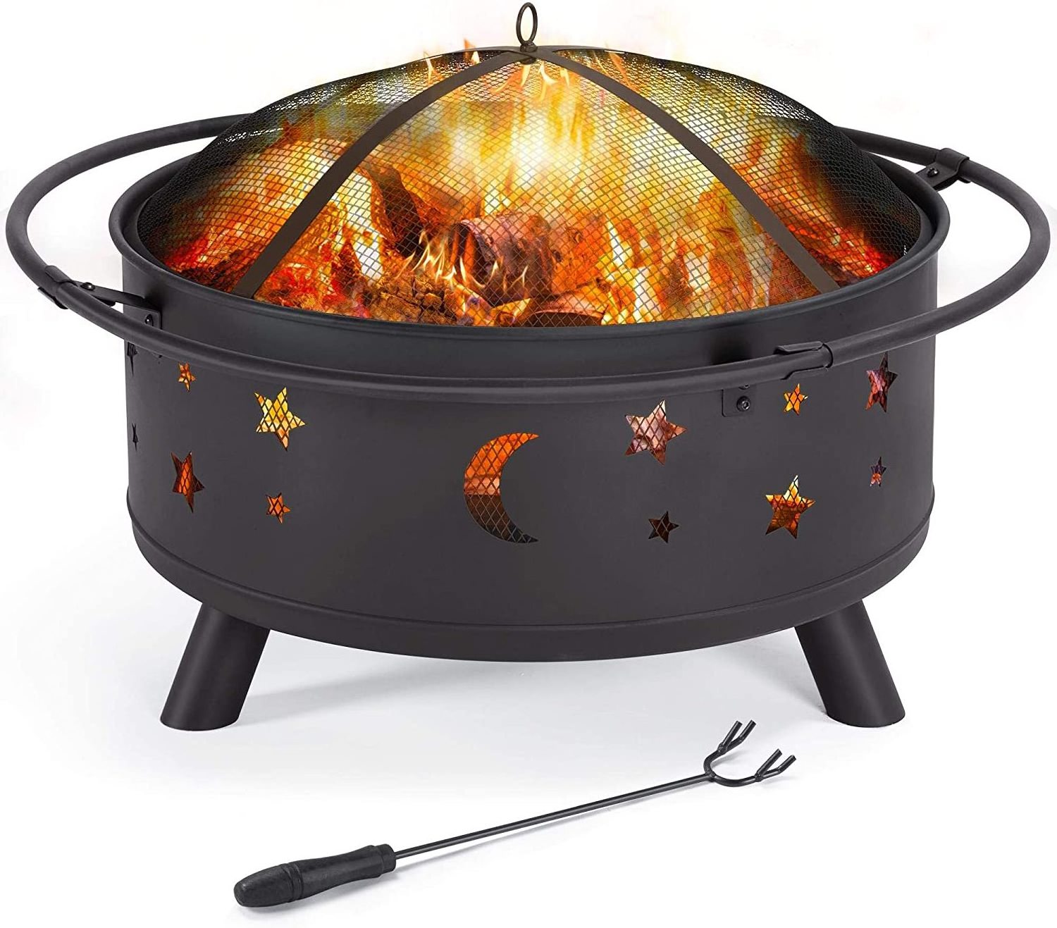 Landmann bonfire pit bowl Big Sky Stars and Moons 30in Metal fire pit with Spark Screen and Poker