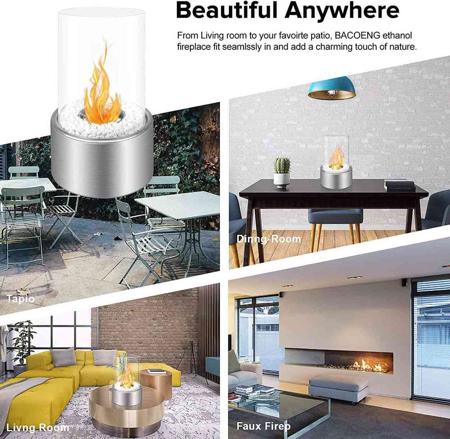 Bio Ethanol Fireplace Alcohol smokeless stove Table top Decorative solo fire pit with glasses cover