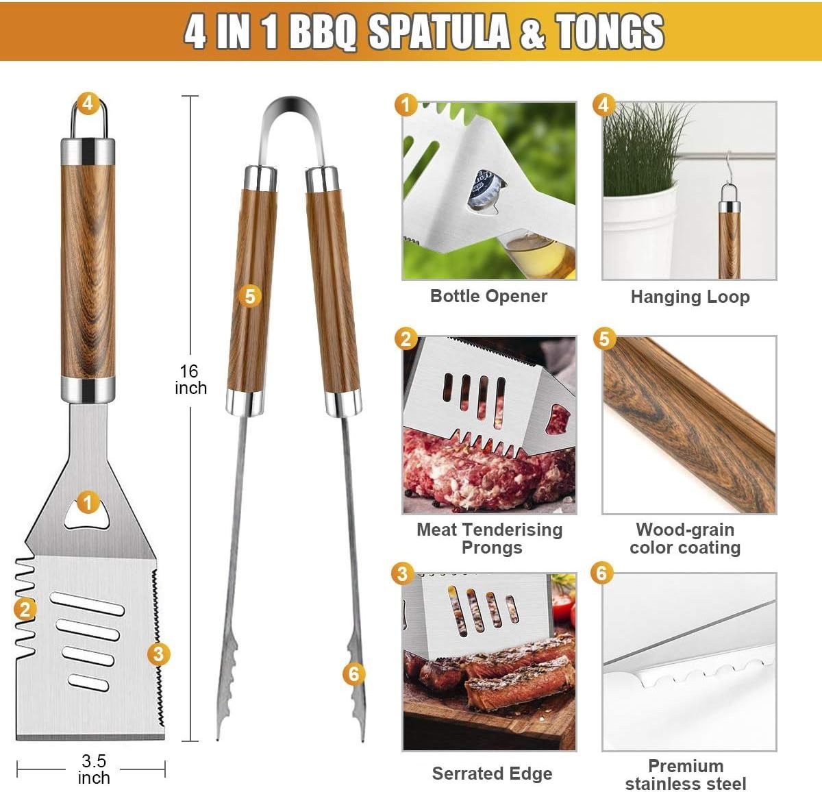 Factory Price 38pcs BBQ Accessories Kit Stainless Steel bbq Grill Tools Set With Wooden Handle For Camping