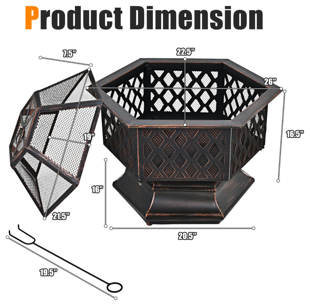 Wood burning Hexagonal fire pit Portable fireplace garden stove brazier