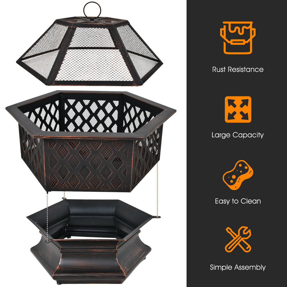 Wood burning Hexagonal fire pit Portable fireplace garden stove brazier