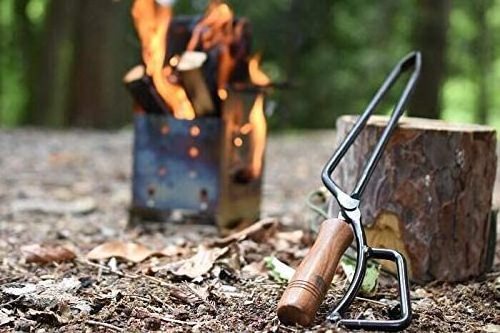 Outdoors Fireplace tool Charcoal Tongs Heavy metal steel with wooden handle