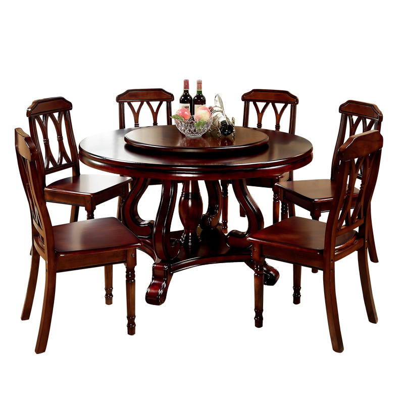 New design home furniture solid wood classic dinner house round rotating dining table