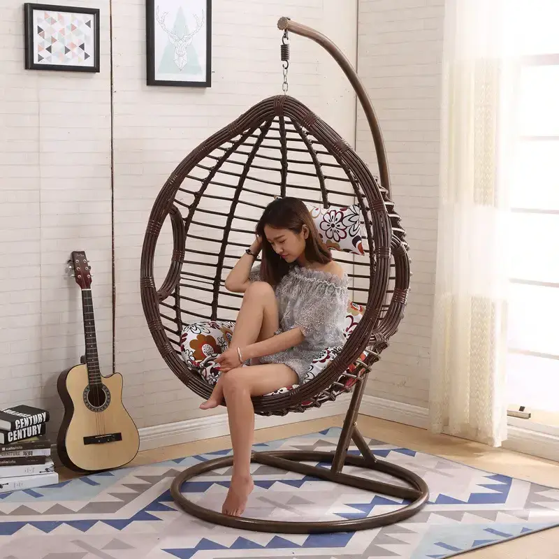 Modern Rattan Water Drop Shaped Swing Wicker Hanging Egg Chair with Stand