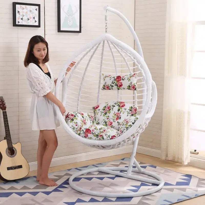 Modern Rattan Water Drop Shaped Swing Wicker Hanging Egg Chair with Stand