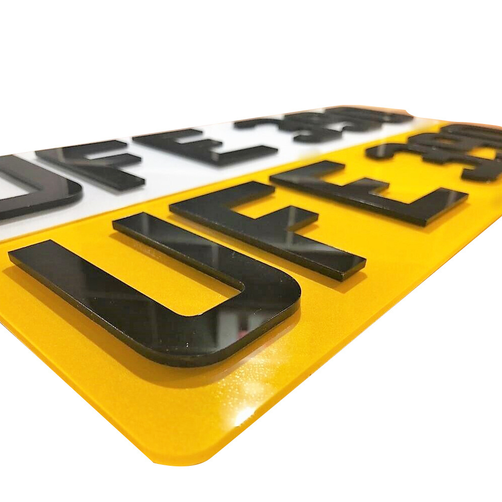 Front And Rear 3d 4d GEL JEL Letters Acrylic Black Yellow Car License Number Plates