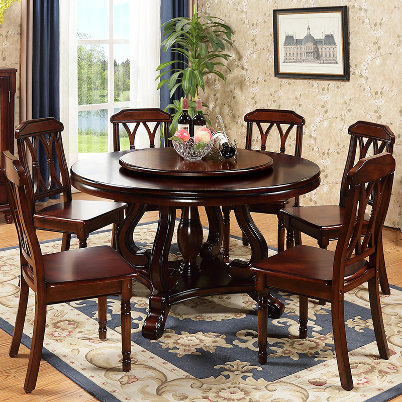 New design home furniture solid wood classic dinner house round rotating dining table