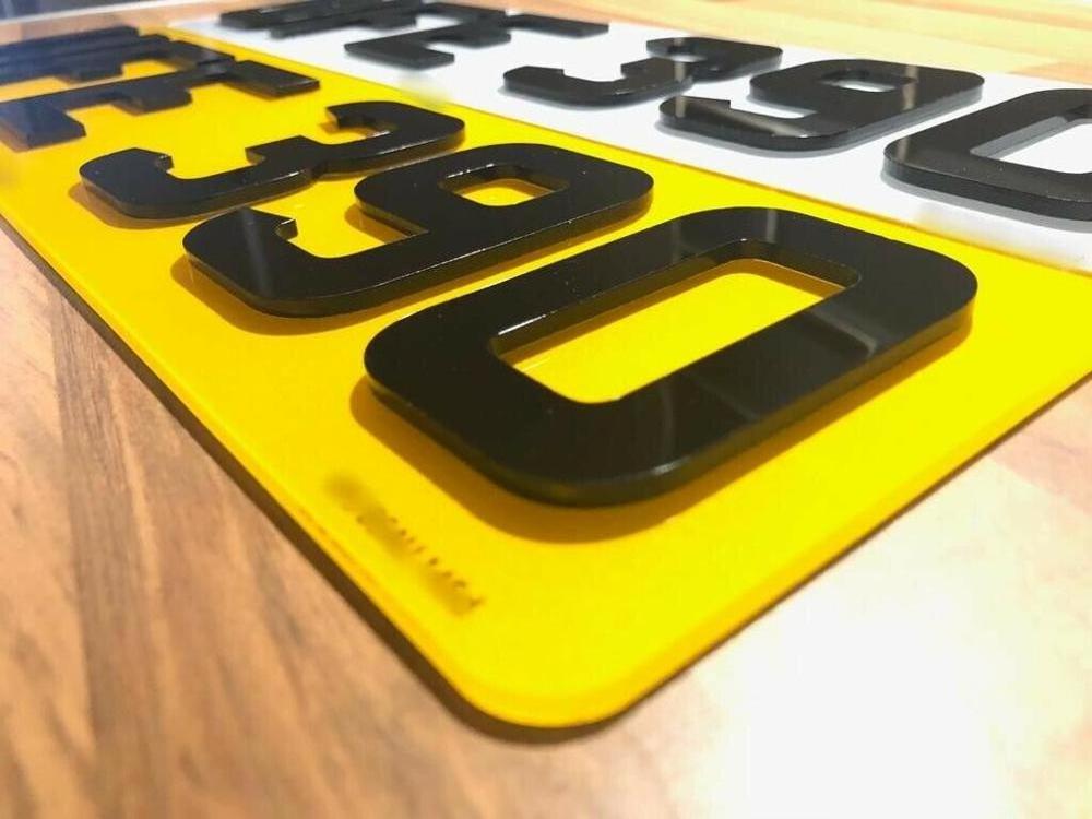 Front And Rear 3d 4d GEL JEL Letters Acrylic Black Yellow Car License Number Plates