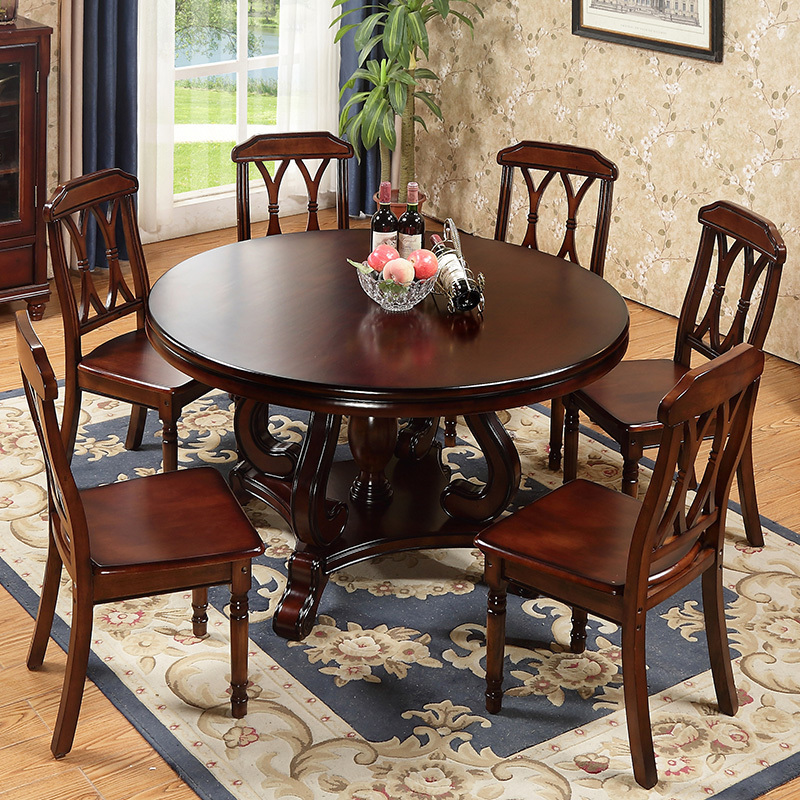 New design home furniture solid wood classic dinner house round rotating dining table