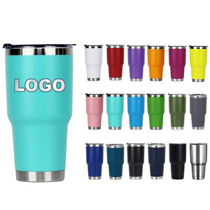 Custom Logo Powder Coated Coffee Mug 30oz Tumbler 18/8 Stainless Steel Vacuum Insulated Tumbler Cup With Straw And Lid