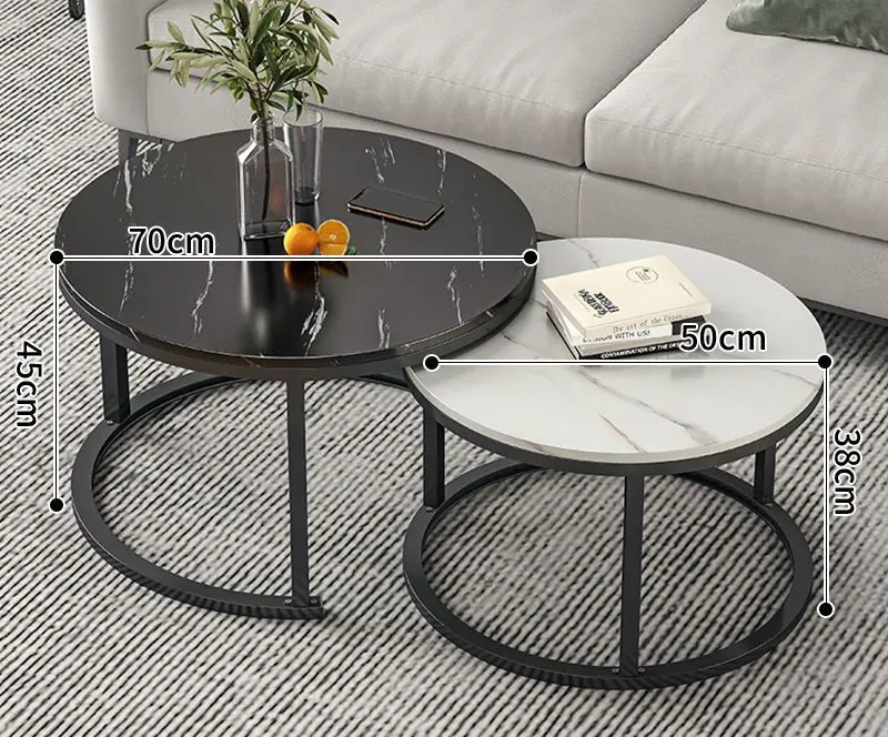 Hot Sale Simple Luxury Living Room Furniture Design Decoration Glass Marble TextureTop Office Nest Round Coffee Table