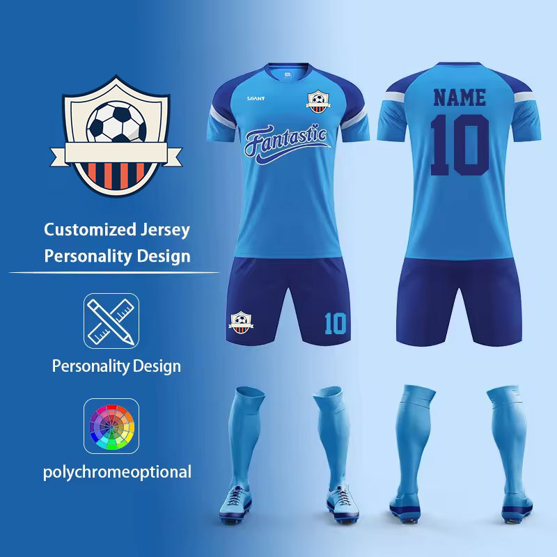 Retro Blue Football Shirt Adult Soccer Jerseys Football T Shirt Customized Football Jersey Manufacturer