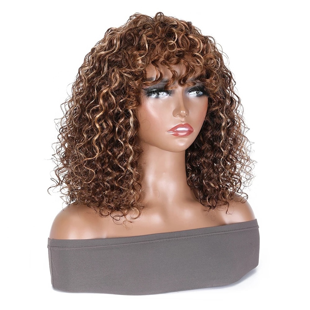 Highlight Lace Front Bob Wig with Bangs for Black Women Vietnam Hair Highlight Wig 13x6 Private Label Curly Wave Frontal Bob Wig