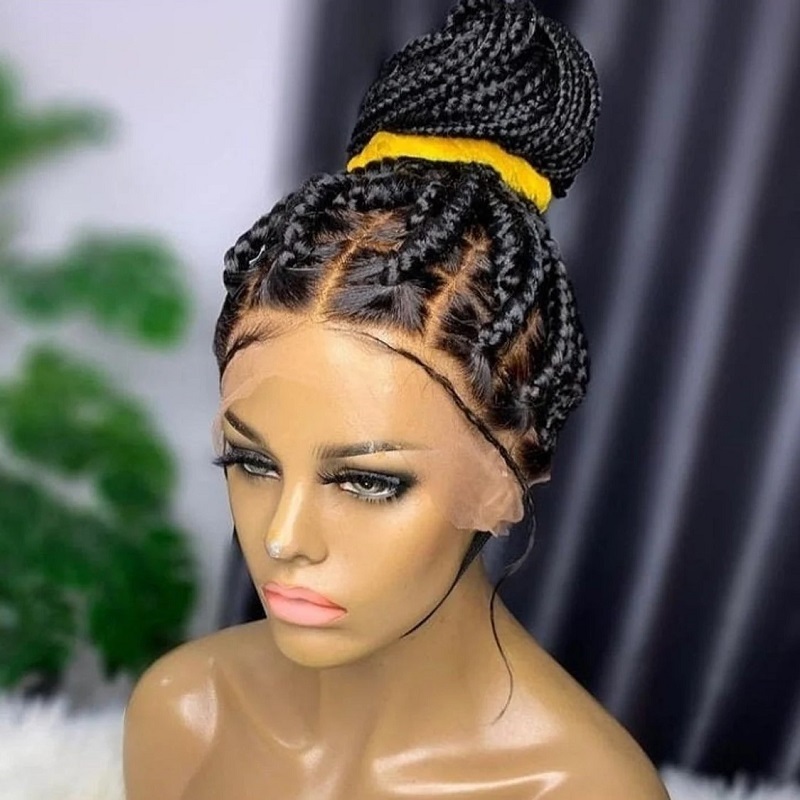 Wholesale Glueless Full Lace Braided Wigs Handmade Cornrow Synthetic Hair Box Braid Wig African Braided Lace Front Wigs Vendors