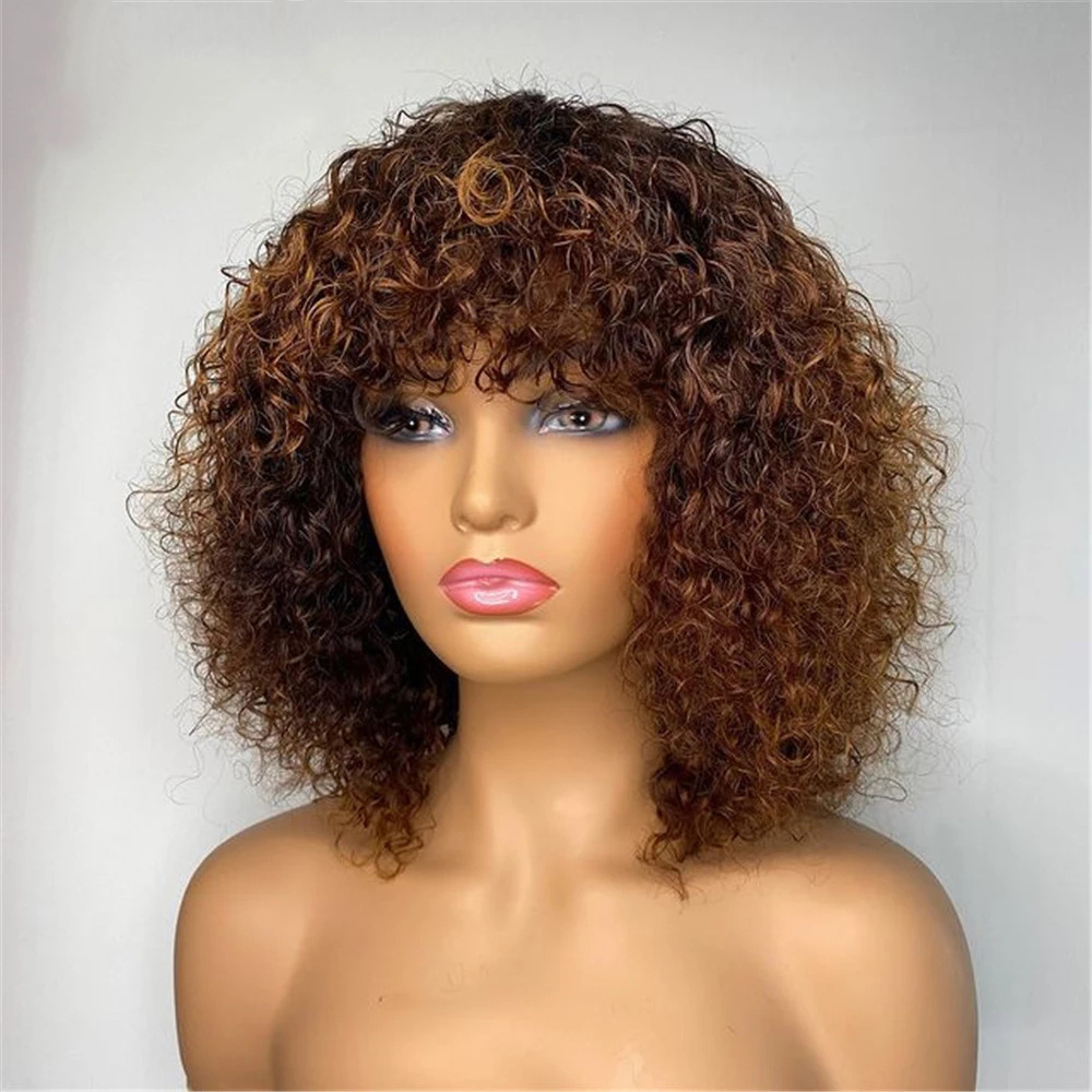 Highlight Lace Front Bob Wig with Bangs for Black Women Vietnam Hair Highlight Wig 13x6 Private Label Curly Wave Frontal Bob Wig