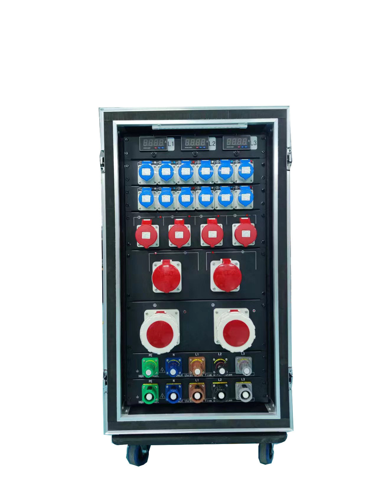 Professional industrial 64 channels power distribution box 3 phase with 400 amp EU powerlock input & output