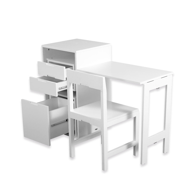 Creative High Gloss White Mobile Filing Cabinet With Fold Out Office Desk For Office