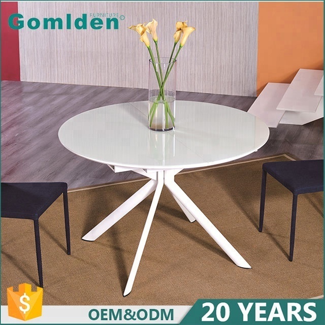 Luxury high quality multi-purpose dining table Extendable round glass table top folding for space saving living room furniture