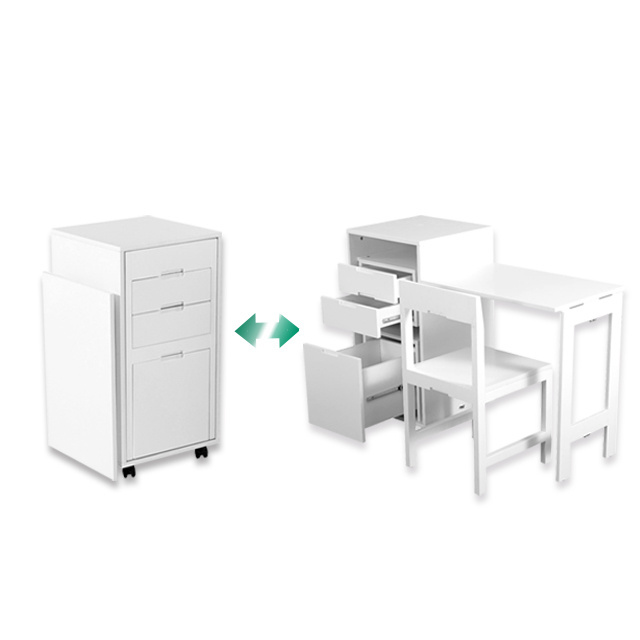 Creative High Gloss White Mobile Filing Cabinet With Fold Out Office Desk For Office