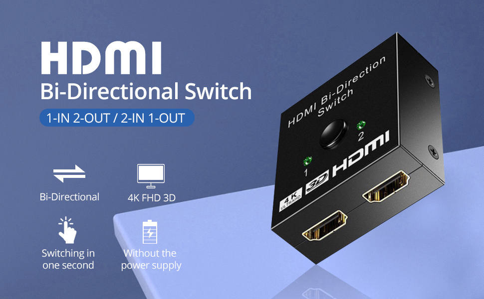 SY Bi-Directional HDMI Switch, HDMI 1.4 Switcher 2 in 1 Out, HDMI Splitter 2 in 1 Out, Supports 4K 3D 1080P