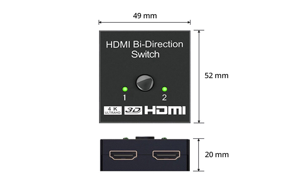 SY Bi-Directional HDMI Switch, HDMI 1.4 Switcher 2 in 1 Out, HDMI Splitter 2 in 1 Out, Supports 4K 3D 1080P