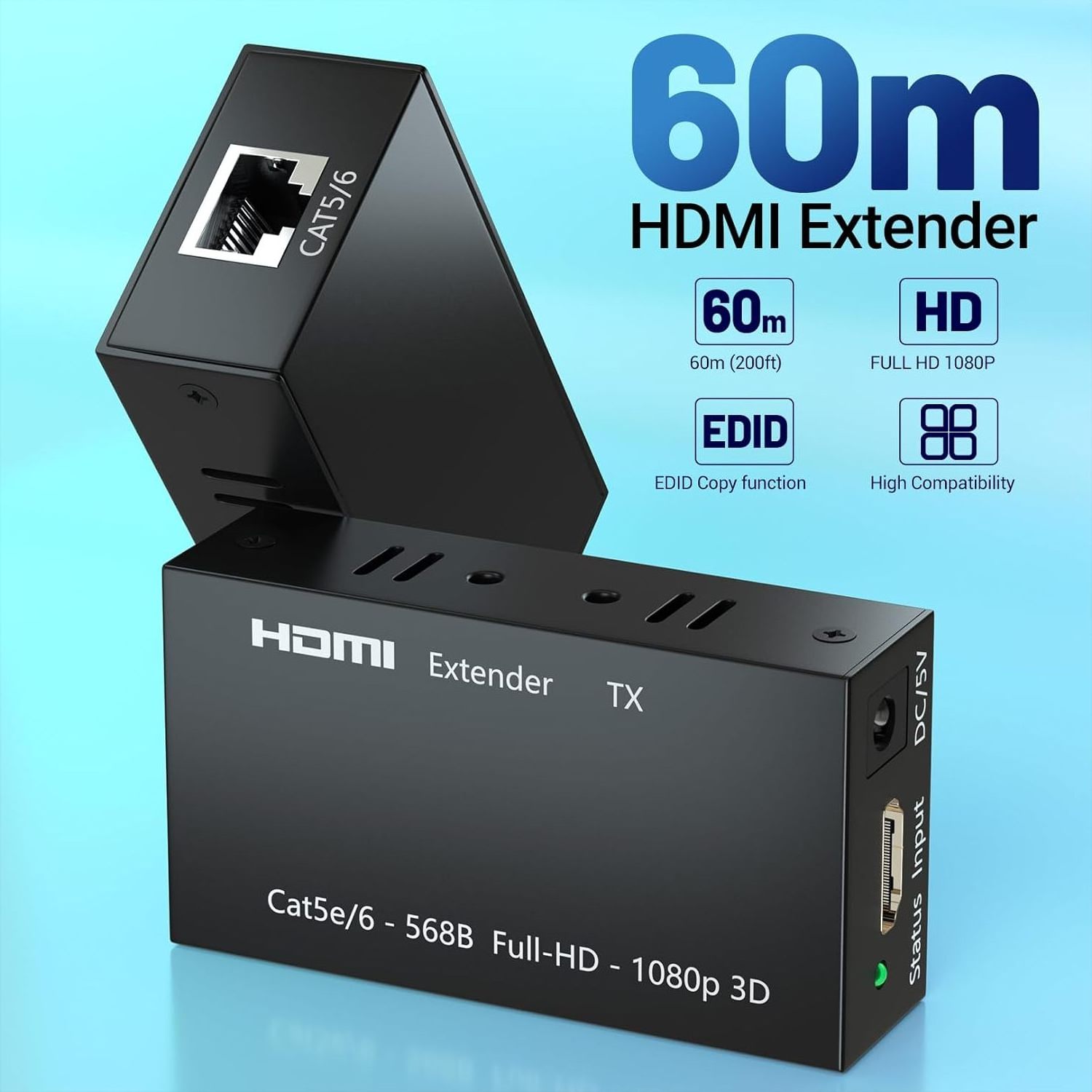 SY  HDMI Extender 1080P Transmitter Receiver Up to 60 Meters HDMI extender over ethernet  60m hdmi extender