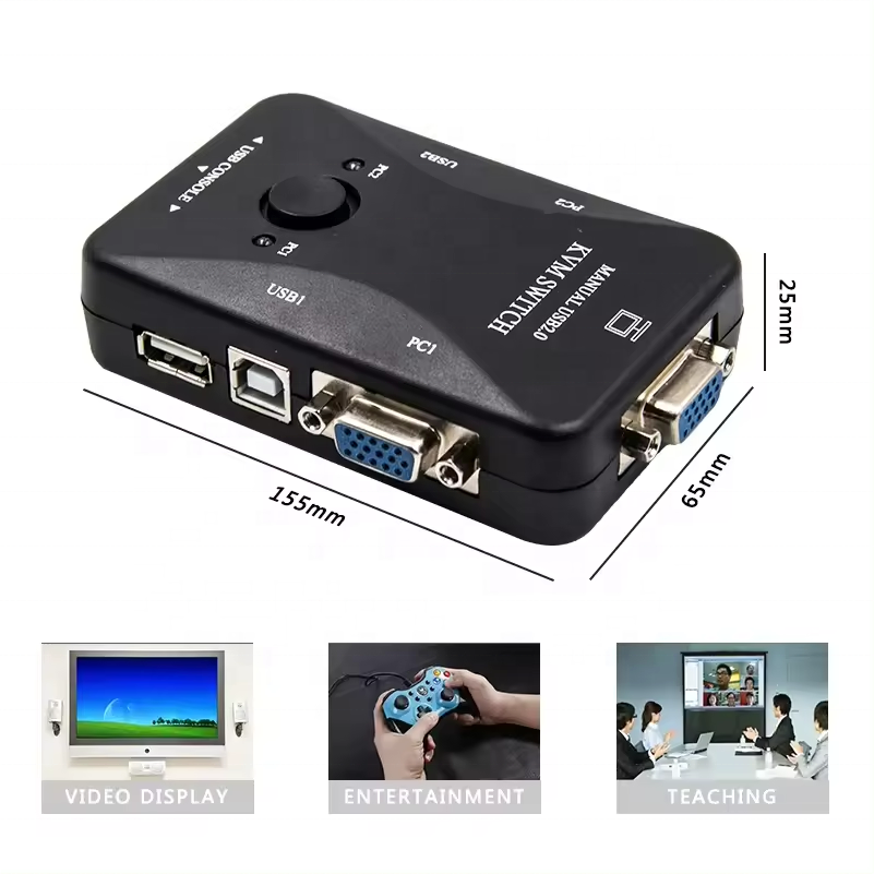 SY 2 Port USB 2.0 KVM Switch 1920*1440 VGA Switch Spliter Box with Two Cables for Keyboard Mouse Monitor Computer Key Genre