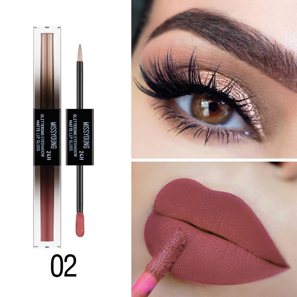 2 in 1 liquid lipstick and eyeshadow matte waterproof lip gloss Cosmetic lip gloss matte liquid lipstick gold