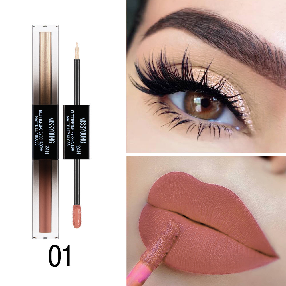 2 in 1 liquid lipstick and eyeshadow matte waterproof lip gloss Cosmetic lip gloss matte liquid lipstick gold