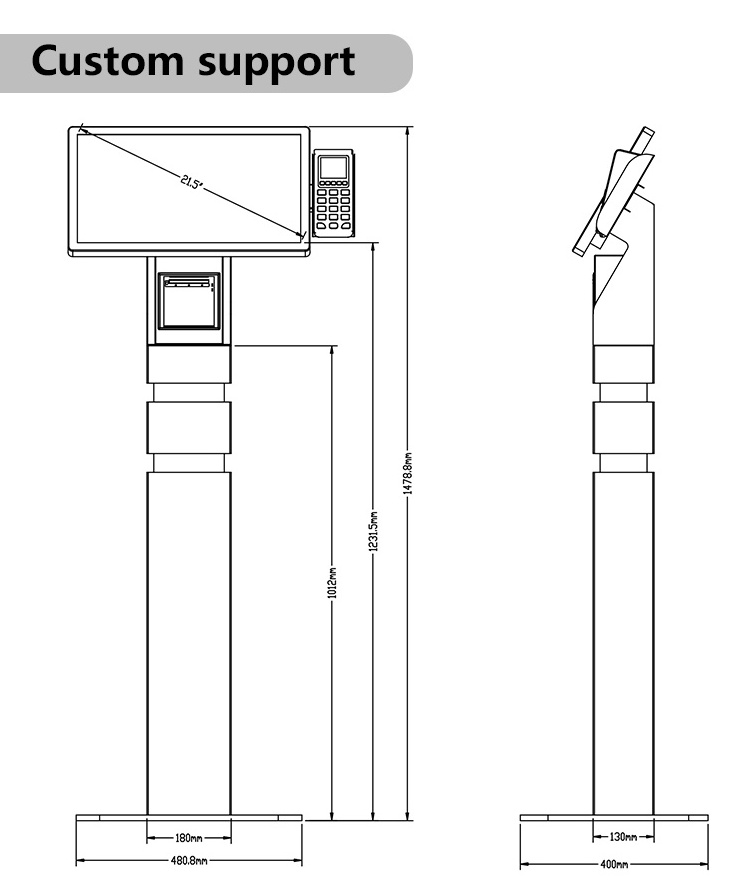 smart free stand payment terminal self service touch screen kiosk with printer