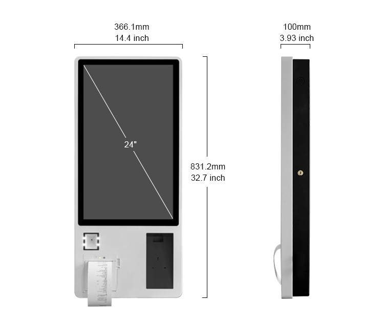 Wall mount 24 inch self service parking payment machine terminal self-ordering kiosks for restaurant parking