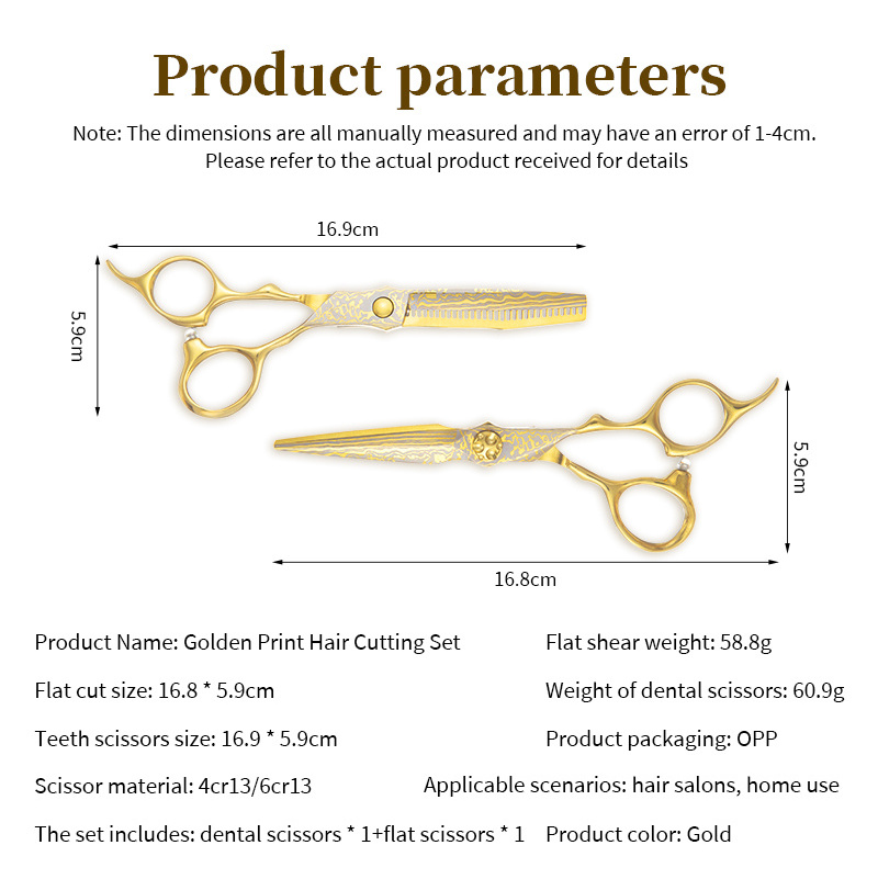 Professional 6 '' Gold hair cutting scissors Flower screw haircut thinning barber tools Japanese shears Hairdressing scissors