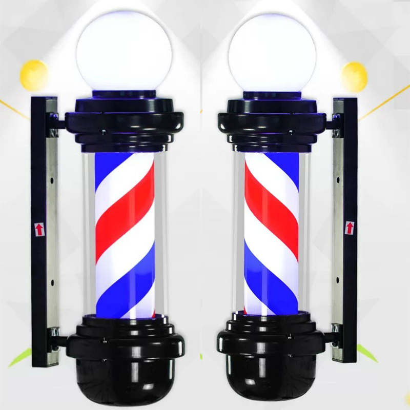 Hairdressing barber LED Barbers Pole Red White Blue Hair Salon Logo Waterproof Rotating Light Salon Shop Sign Outdoor Wall Light