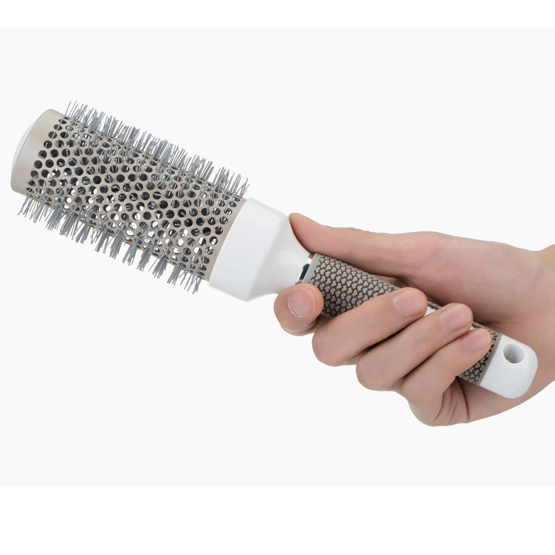 Gray aluminum tube ceramic Hair Massage thermal Brush Detanging Hair Brush Round Cushion Comb