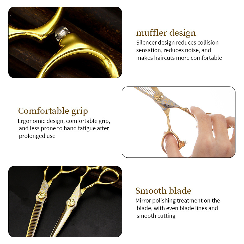 Professional 6 '' Gold hair cutting scissors Flower screw haircut thinning barber tools Japanese shears Hairdressing scissors