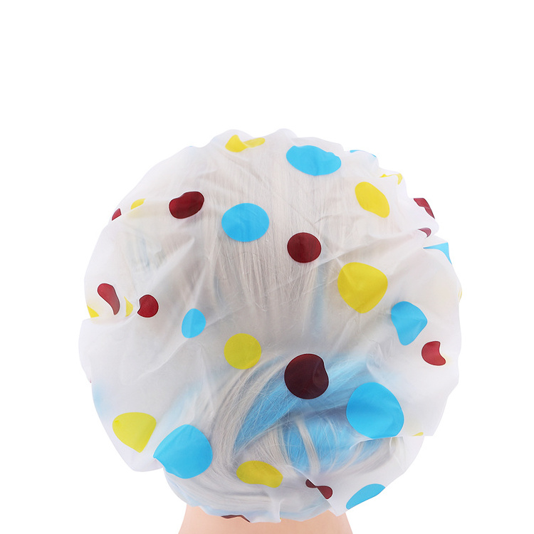 Disposable Anti-smoke hat cute flower waterproof Customized printed single layer reusable PEVA plastic  shower cover