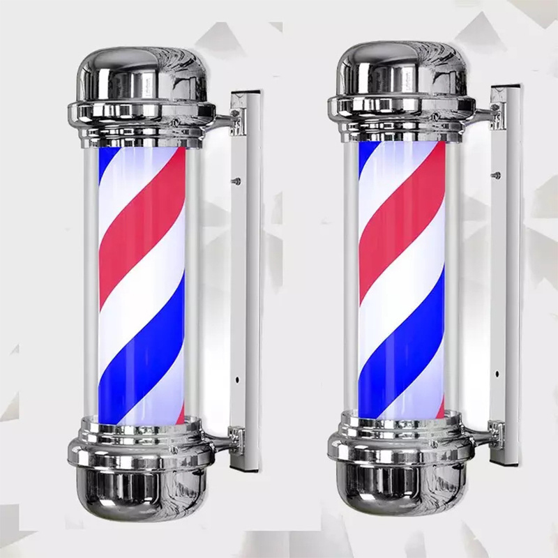 Hairdressing barber LED Barbers Pole Red White Blue Hair Salon Logo Waterproof Rotating Light Salon Shop Sign Outdoor Wall Light