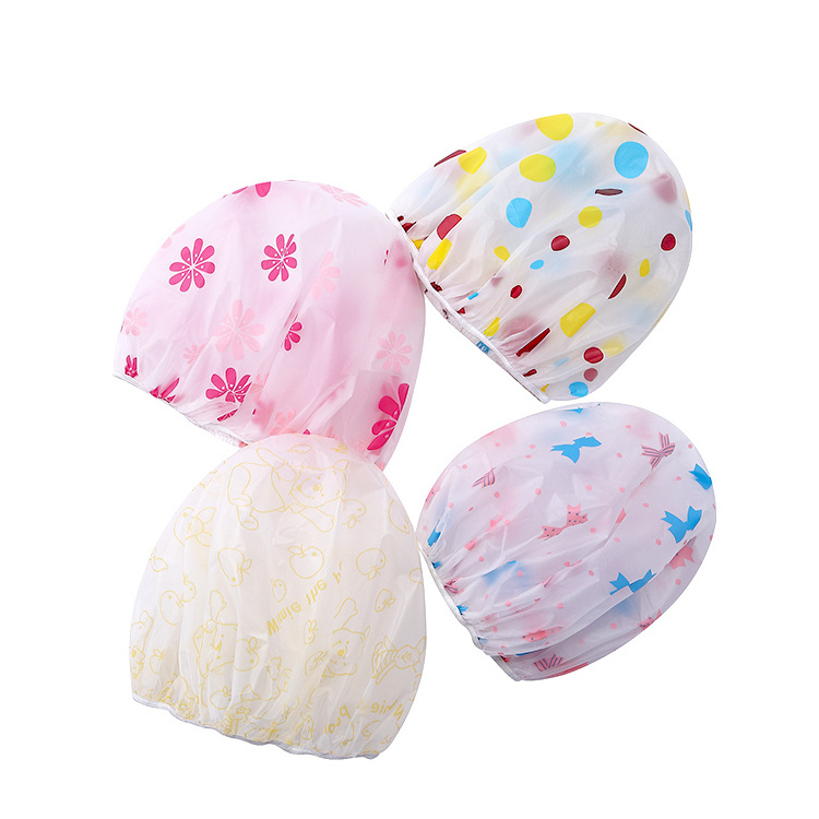 Disposable Anti-smoke hat cute flower waterproof Customized printed single layer reusable PEVA plastic  shower cover