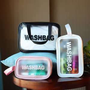 Wholesale Travel waterproof Large capacity transparent Plastic pu pvc makeup cases with Zipper washbag makeup bag