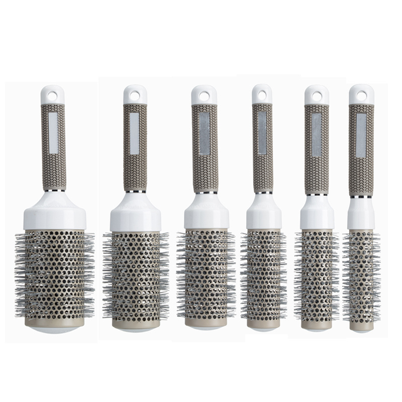 Gray aluminum tube ceramic Hair Massage thermal Brush Detanging Hair Brush Round Cushion Comb