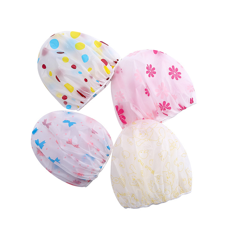 Disposable Anti-smoke hat cute flower waterproof Customized printed single layer reusable PEVA plastic  shower cover