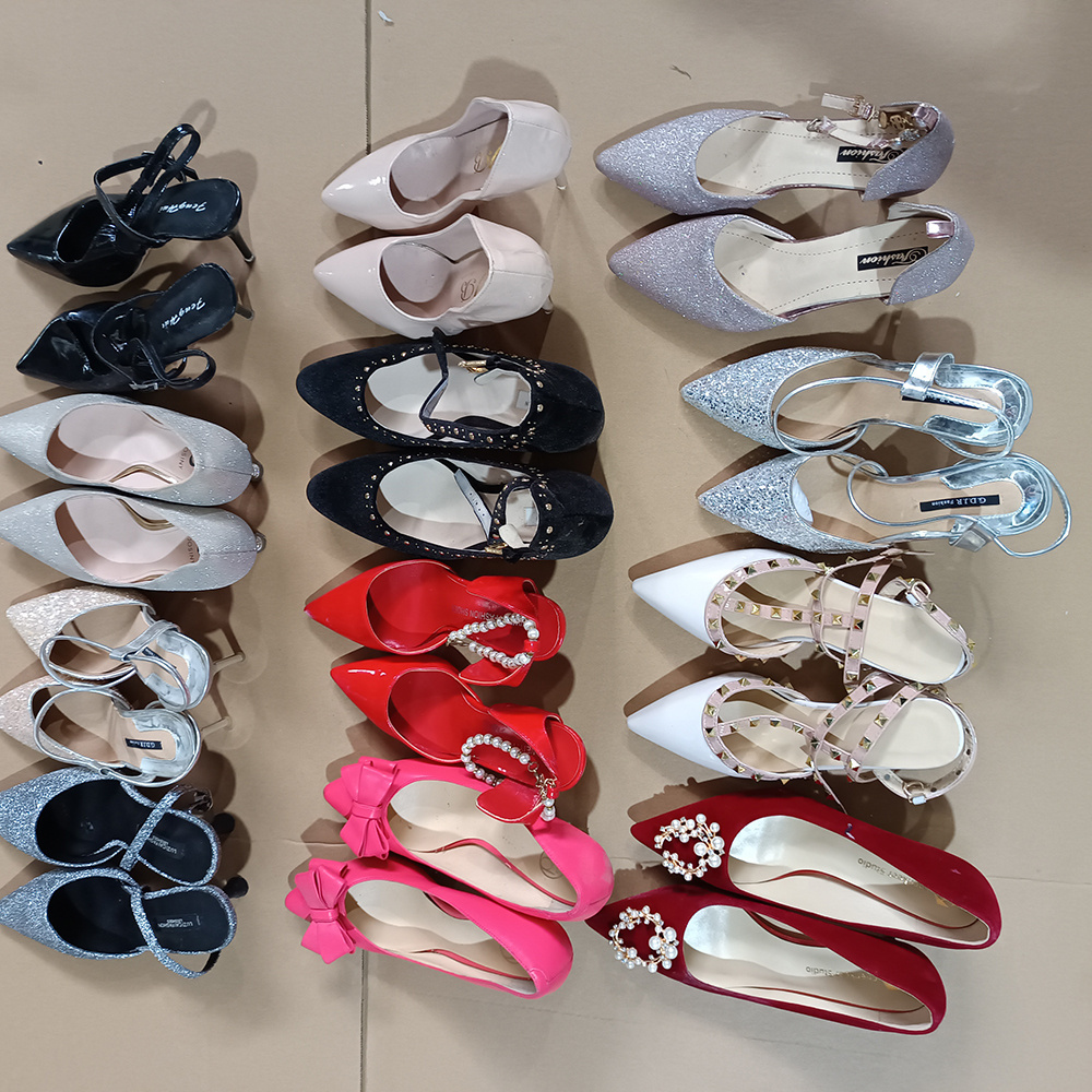 Second Hand Used Casual Luxury Women High Heel Shoes Slippers Branded Sandals in Bale Bulk