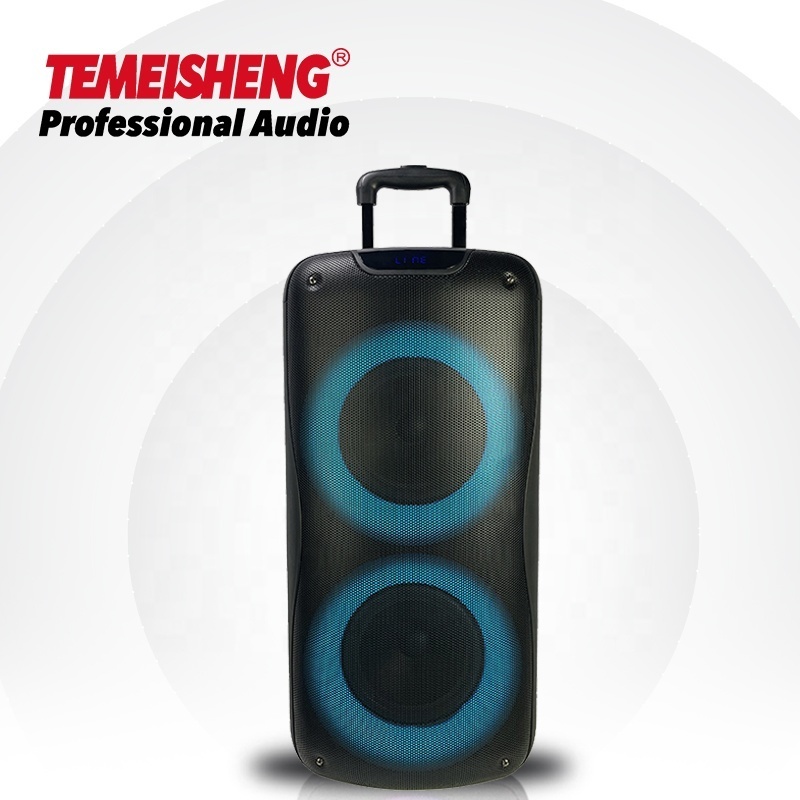 Mega Bass Dual 8 inch portable trolley speaker with Dual Ring LED lights BT 5.0 TWS REC FM input option