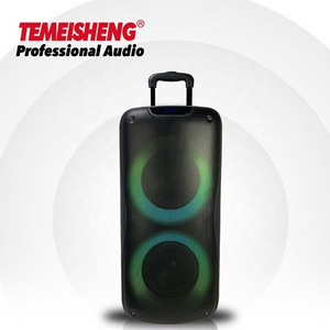 Mega Bass Dual 8 inch portable trolley speaker with Dual Ring LED lights BT 5.0 TWS REC FM input option